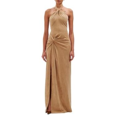 Imagem de Ronny Kobo Vestido feminino maxi camurça Brigita, Bronzeado, M