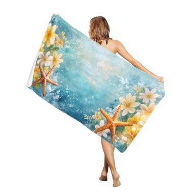 Imagem de Toalha de praia 89 x 180 cm, toalhas de banho de secagem rápida, cobertor de praia de microfibra à prova de areia, verão, oceano, estrela-do-mar, flores, cobertores de piscina superdimensionados