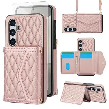 Imagem de Asuwish Capa para celular Samsung Galaxy A16 5G/4G carteira com protetor de tela de vidro temperado bloqueio RFID compartimento para cartão de crédito alça transversal suporte A 16 SM-A166U mulheres