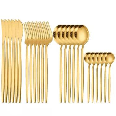 Imagem de Top Kit De Talheres De Aço Luxo Inoxidável 24 Pcs Faqueiros Dourado - 