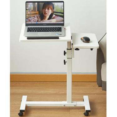 Imagem de Mesa de cama, mesa de cama com rodas para laptop, mesa de cama de hospital para café da manhã, estrutura de madeira e aço resistente para computador, parte superior inclinada, perna dobrável