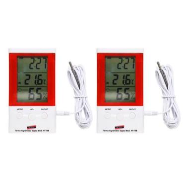 Imagem de Kit 2 Termo Higrômetro Digital Mesa Parede Imã Sensor Interno Externo 