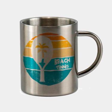 Imagem de Caneca de Inox Premium Prateada 400ml Beach Tennis Raquete Coqueiro - 