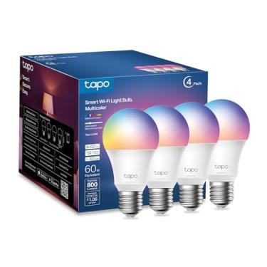 Imagem de TP-Link Lâmpadas inteligentes Tapo, 16 milhões de cores RGBW, reguláveis, compatíveis com Alexa e Google Home, A19, equivalente a 60 W, CRI>90 LM, 2,4 GHz apenas, sem necessidade de hub, Tapo L530E (pacote com 4)