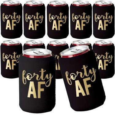 Imagem de Forty AF Coolers para latas, 40 biscoitos de festa de aniversário, conjunto de 12, refrigeradores para copos de aniversário, preto/branco e dourado, perfeitos para festas de aniversário, decorações de aniversário, Preto