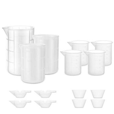 Imagem de Conjunto de copos medidores de silicone de 15 peças, copos de mistura Gartful para epóxi, artes de resina, cola, moldes de fundição de joias, despejar tinta acrílica, fazer copos, encerar, artesanato, capacidade de 5 tipos (700 ml, 300 ml, 100 ml, 20 ml, 15 ml)