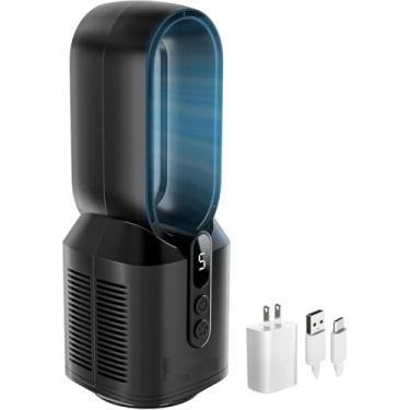 Imagem de EZ-CHILL Ventilador de mesa recarregável de 35,5 cm sem lâminas para quarto e casa, 5 configurações de velocidade, tela de exibição, pés antiderrapantes, ideal para escritório em casa, operação