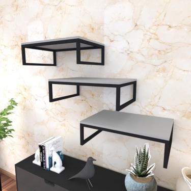 Imagem de Kit Com 3 Prateleira Industrial Suspensa Parede Nicho Cinza Cozinha Escritorio Sala Quarto Infantil