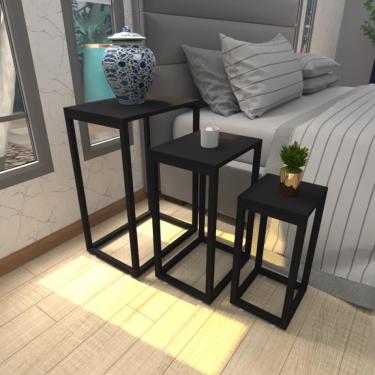 Imagem de Mesa De Cabeceira Industrial Preta Mdf Canto Quarto Mesas De Cabeceira Mesinha Cabeçeira Cabiceira