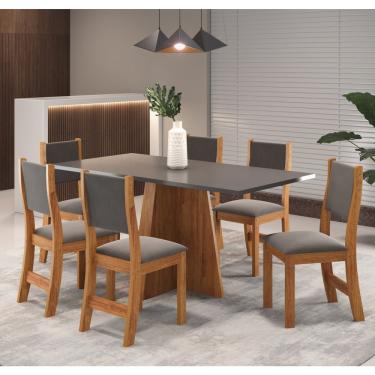 Imagem de Mesa De Jantar Retangular Jacarta Com 6 Cadeiras Sol Mel/cinza/grafite