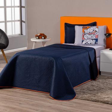 Imagem de Kit Cobre Leito Gamer Level Up Azul Marinho/preto Dupla Face Com Fronha Estampada Solteiro 03 Peças
