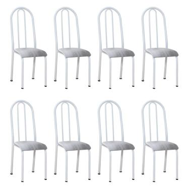Imagem de Kit 8 Cadeiras De Cozinha Flórida Estampado Prata Pés De Ferro Branco