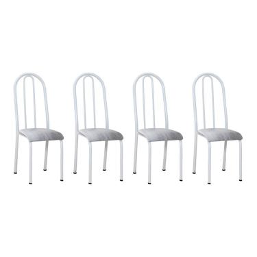 Imagem de Kit 4 Cadeiras De Cozinha Flórida Estampado Prata Pés De Ferro Branco