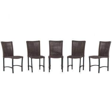 Imagem de 5 Cadeiras De Jantar Cannes De Alumínio Pintura Preta Trama Marrom