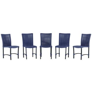 Imagem de 5 Cadeiras Cannes Corda Náutica Alumínio Cozinha Jantar Azul