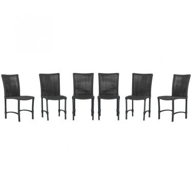 Imagem de 6 Cadeiras De Jantar Cannes De Alumínio Pintura Preta Trama Preto