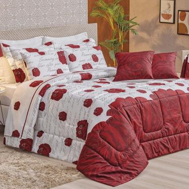 Imagem de Edredom Casal Padrão Craft Percal 200 Fios 100% Algodão 5 Peças - Roses