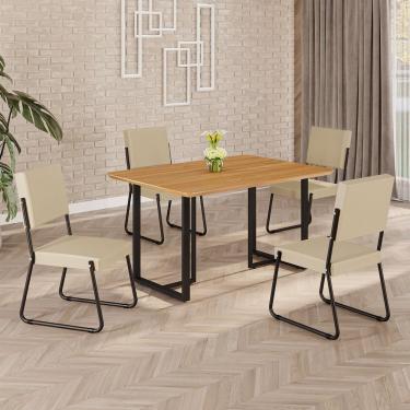 Imagem de Conjunto Sala De Jantar Mesa 120x90cm Base Lunna Tampo Mdf Napoli Creme - Preto