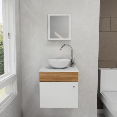 Imagem de Gabinete Armário Para Banheiro Suspenso Com Pia Cuba E Espelho 44cm Marrom