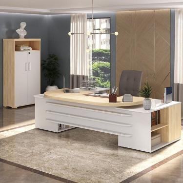 Imagem de Conjunto Para Escritório Executivo Mesa Tamburato Presidente E Armário Tamburato Com Nicho Carvalho-branco