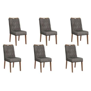 Imagem de Cadeira De Cozinha Bia Kit 6 Un Freijó Suede Lunar