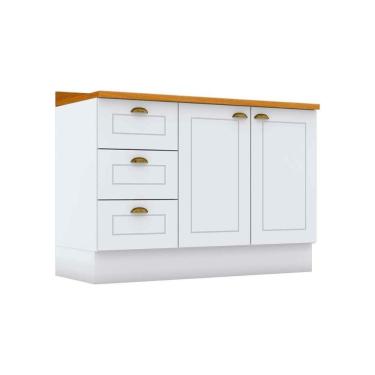 Imagem de Módulo Cozinha Americana Balcão Para Pia Com Tampo Com 2 Portas E 3 Gavetas 120cm Branco2 Aéreos + 1 Balcão + 1 Complemento