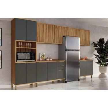 Imagem de Kit Cozinha Modulada 6 Peças Sauvignon 3 Aéreos + 2 Balcões + 1 Torre Quente C6p92 Amendoa Grafite Ronipa