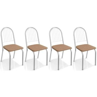 Imagem de Cadeira De Cozinha Noruega 2c077 Kit 4 Un Cromada Capuccino