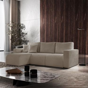 Imagem de Sofá Living 70cm + 70cm Com Chaise Esquerdo Meu Sofá Online B002 Veludo Capuccino