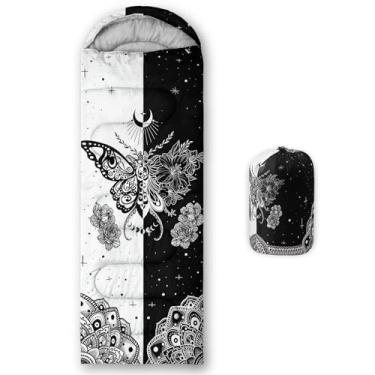 Imagem de Smell Sunshine Saco de dormir infantil para meninos e meninas, estampa de borboleta preta e branca, leve, quente, portátil, uso interno, impermeável, resistente ao clima frio, saco de dormir para