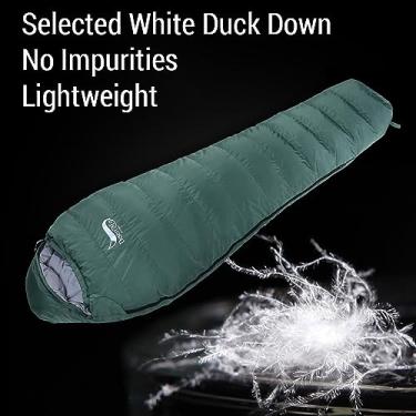 Imagem de Mummy Sleeping Saco de dormir leve compacto saco de dormir em clima frio para camping para caminhadas ao ar livre exército verde azul 220cm 80cm 50cm (2,2 kg)