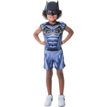 Imagem de Fantasia Infantil Super-Herói B com Máscara, Tamanho G (10-12 Anos), Azul e Preto
