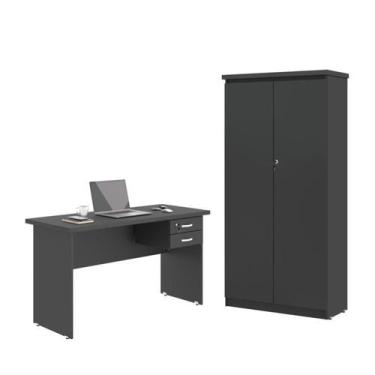 Imagem de Mesa de Escritorio com Armário 2 Portas Pampulha Preto Onix - CASA H