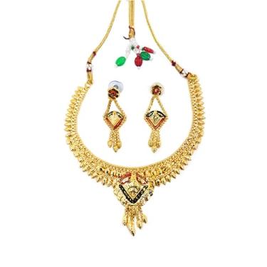 Imagem de SHINDE EXPORTS Conjuntos de joias tradicionais indianas gargantilha, colar de casamento, brincos, joias de declaração para mulheres, Medium, Metal, Sem Pedra Preciosa