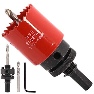 Imagem de Serra Koopi com orifício com arbora resistente, cortador de orifício bimetálico de 38 mm de profundidade para facilmente perfuração de madeira, plástico, compensado, drywall, metal fino, HoleSawWA-H44-Red, 1 3/4 inch