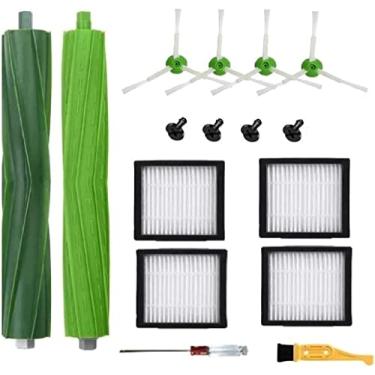 Imagem de Acessórios de peças de reposição compatíveis com aspirador de pó iRobot Roomba i3 i3+ i4 i6 i6+ i7 i7+ i8 i8+/Plus E5 E6 E7 I, E &J Series, 1 conjunto de escovas de borracha, 4 filtros HEPA e 4