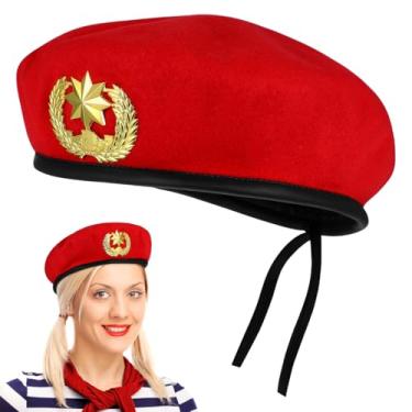 Imagem de Boina vintage boina marinheiro chapéu de comissário de bordo estrela de oito pontas boné de lã festa show de dança performance traje acessório vermelho, Vermelho, tamanho �nico