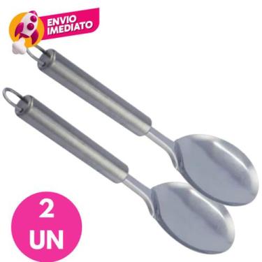 Imagem de Kit Colher Para Servir Arroz Pequena 26cm Cabo Tubular Inox Premium Co