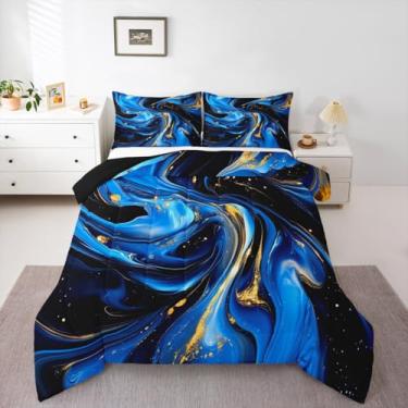 Imagem de jejeloiu Edredom ombré, tamanho casal, com efeito ombré, edredom para meninos, meninas, adolescentes, decoração de quarto de arte abstrata, conjunto de cama respirável, macio e leve, microfibra 3