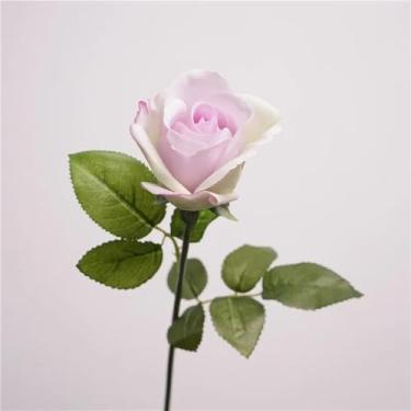 Imagem de Rosas artificiais para decoração de casamento, buquê de noiva, vaso arqueado, arranjo de flores, flor artificial de mesa (roxo, verde)