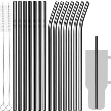 Imagem de Tomorotec Canudos de 1,134 g, 14 peças de canudos de substituição de aço inoxidável para Stanley Copos de viagem Adventure Quencher de 1,134 g com escovas de limpeza, 2 peças, grau alimentício, podem