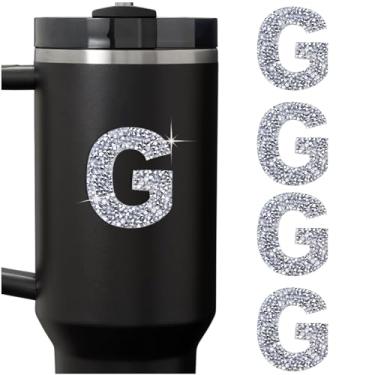 Imagem de LUHOHI 4 peças de adesivos de letra inicial de strass brilhante, alfabeto grande com glitter personalizado, nome do monograma, decalques brilhantes para garrafas Stanley Cup, boné de formatura