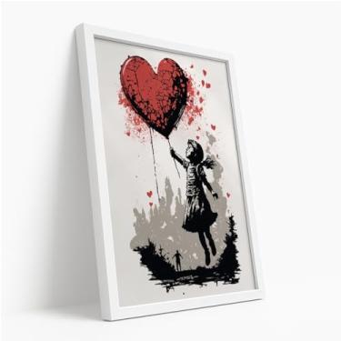 Imagem de Quadro Decorativo Menina Balão Coração Arte Urbana Estilo Banksy Estampa Romântica Reflexiva Criativa Com Moldura