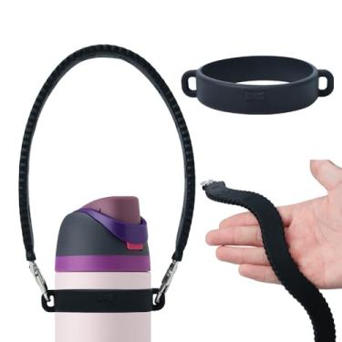 Imagem de AXMCCH Alça de silicone para garrafa de água com alça para copo Stanley, alça de ombro ajustável para a maioria das garrafas de 227 a 1,134 g, suporte universal para garrafa Owala Tumbler (preto)