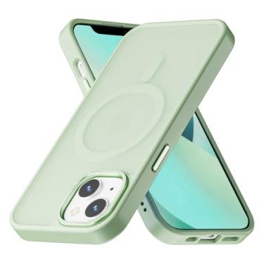 Imagem de PinLiSheng Capa magnética para iPhone [compatível com] Proteção contra quedas de grau militar fina, durável, translúcida, fosca, à prova de choque, capa protetora (verde Matcha, iPhone 14/iPhone 13)