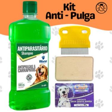Imagem de Kit Shampoo Cachorro Anti-Pulgas e Carrapatos + Pente Fino + Sabonete 