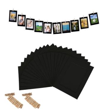 Imagem de YUEYINGMG 20 molduras de papel, molduras de papel 10 x 15 cm, decoração de parede com colagem, porta-retratos faça você mesmo, suporte para exibição de fotos pendurado (Preto)