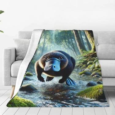 Imagem de FAMEMBERPERS Cobertor de desenho animado de ornitorrinco para adultos, crianças, mulheres, colcha de flanela, confortável, confortável, cobertor de sofá de 203 x 152 cm, cobertores leves para sala de