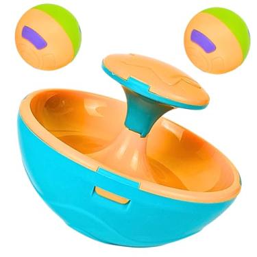 Imagem de Gira Ball Brinquedo Chocalho Kit com 3 Peças Bola Giratória para Bebês a partir de 3 Meses 14 cm Azul e Laranja