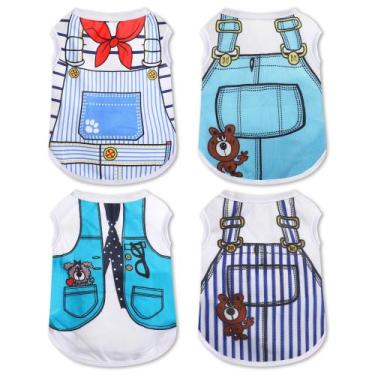 Imagem de Conjunto de 4 camisas para cães de malha para cães pequenos XXS-XL Blu